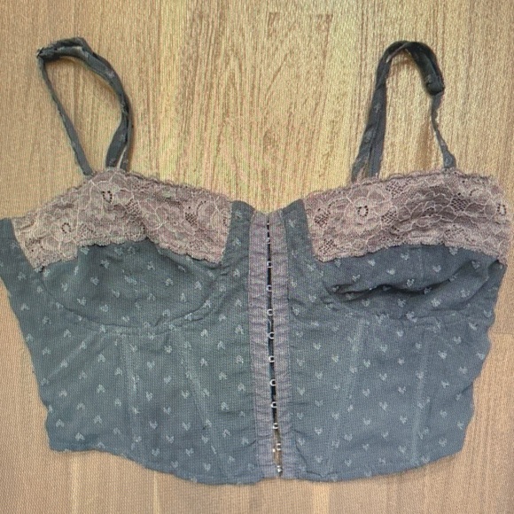 La Hearts Tops - La Hearts Dusty Blue Lace-Trim Bustier Crop